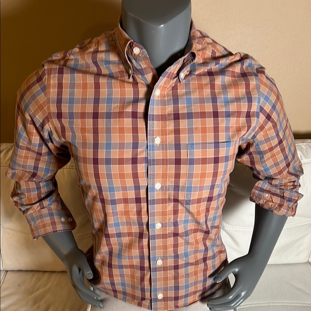 Pendleton Metro Shirt Men’s Orange and Blue Casual Button Down Shirt Size Small